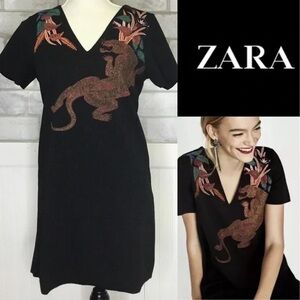 Zara Black Dress with Colorful Embroidery